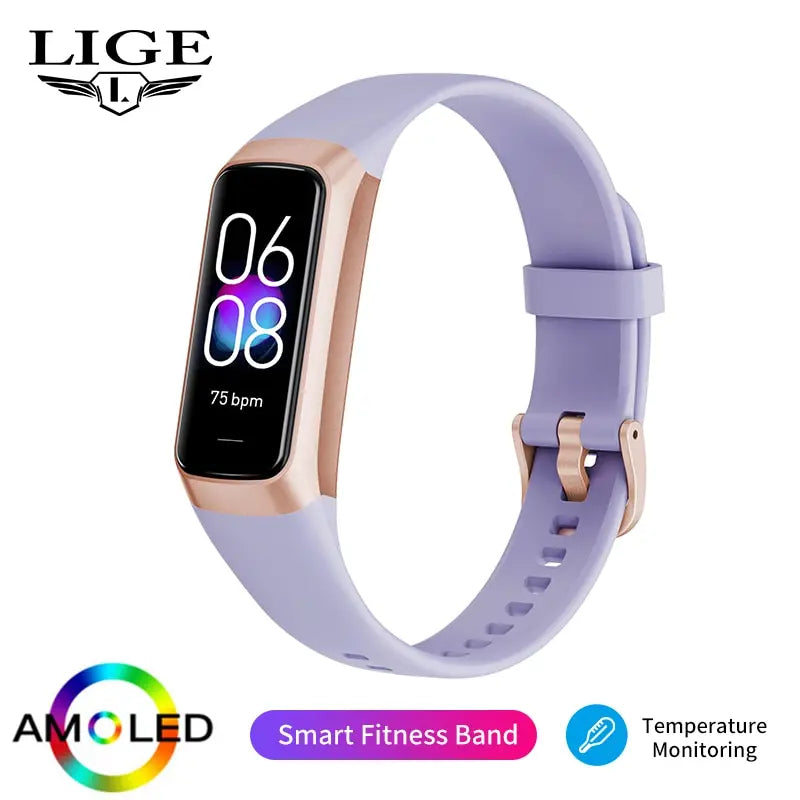 LIGE Amoled Smart Watch Men 2023 Smart Band Women Heart Rate Blood Smartwartch Waterproof Smart Bracelet Sport Fitness Tracker